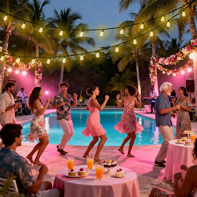 100FT LED Outdoor String Lights with Remote, Dimmable Timing 3 Light Modes Outside Patio Lights for Backyard Porch Deck Garden Balcony Pool Party Hanging Lighting Decor