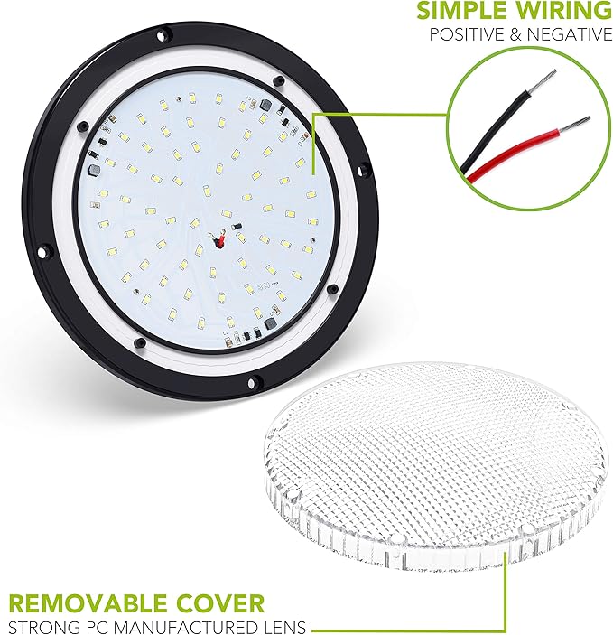 Leisure LED RV Trailer Camper 5th Wheel Black Housing 8.5inches Round Scare Porch 12V LED Light 600 LM (Black LED Light)