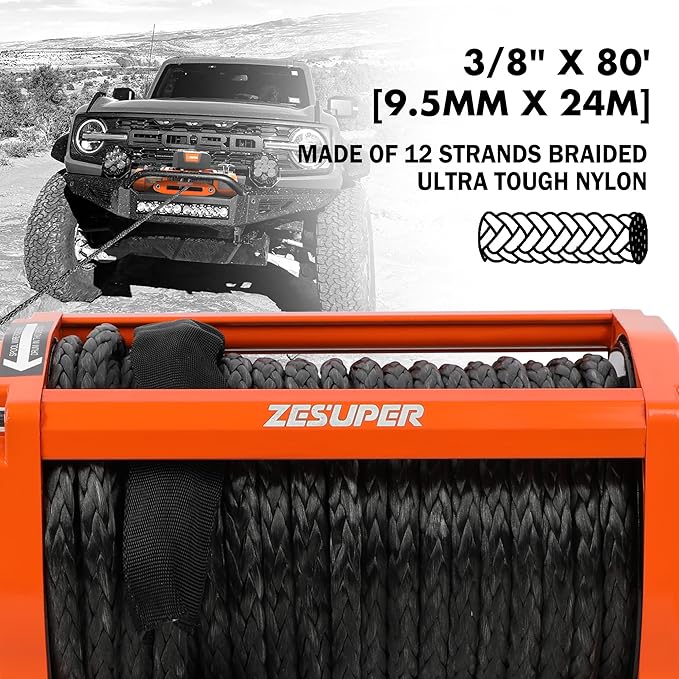 ZESUPER 13000 lbs Electric Winch Kit, IP68 Waterproof 12V Winch for Jeeps,Trucks,SUV, Synthetic Rope Winch with Wireless Handheld Remote, Corded Control, Hawse Fairlead,Hook