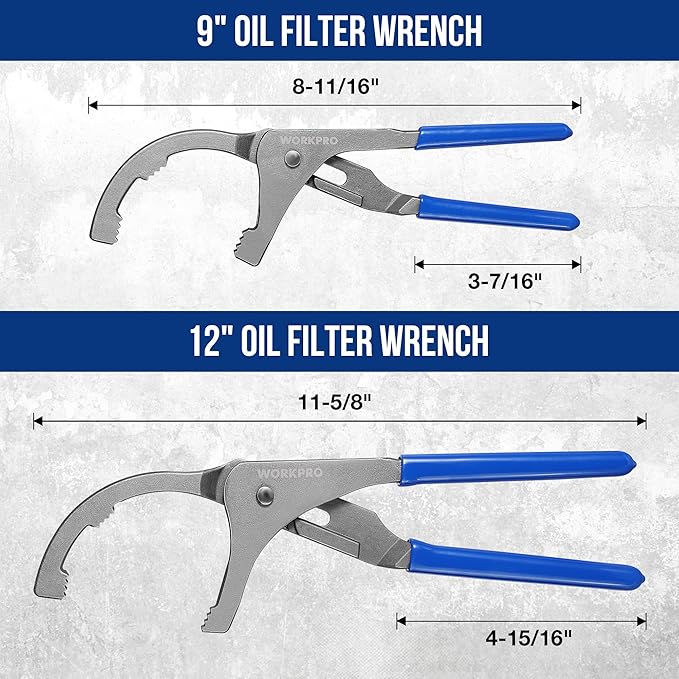 WORKPRO Oil Filter Wrench Set, 9" & 12" Adjustable Oil Filter Removal Pliers Tools, Ideal for Engine Filters, Cars, and Trucks, 2-piece