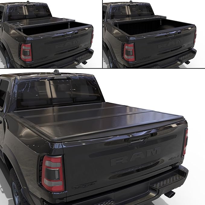 Hard Tri-Fold Truck Bed Tonneau Cover Compatible with 2009-2026 Dodge Ram 1500 & 2500 6.4ft Bed Without Ram Box (76.3")