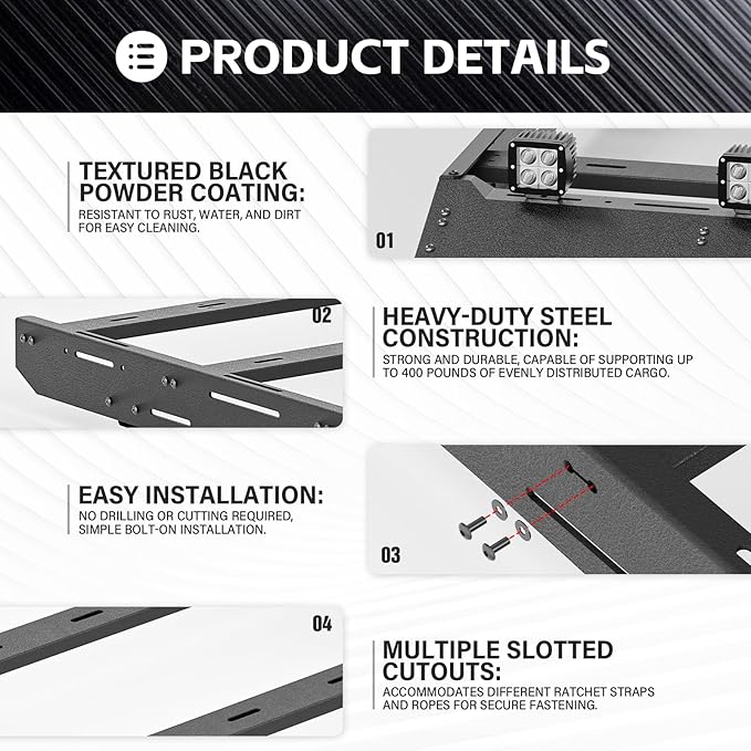Roof Rack Cargo Basket Compatible with 2024-2025 Tacoma Crew Cab/Double Cab 4th Gen, Off-Road Truck Cargo Carrier Rooftop Luggage Storage Holder