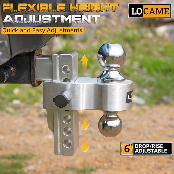 LOCAME Adjustable Trailer Hitch, Fits 2.5-Inch Receiver, 6-Inch Drop/Rise Aluminum Drop Hitch,18,500 LBS GTW-Tow Hitch for Heavy Duty Truck with Double Stainless Steel Locks, LC0026
