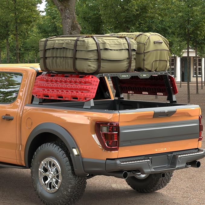 Bed Rack Overland Racks Truck Cargo Carrier with 2 LED Light Bars Compatible with Ford F-150/F-250/F-350, Ram 1500/2500/3500, Chevy Silverado, GMC Sierra, Toyota Tacoma,Tundra, Sequoia, Titan