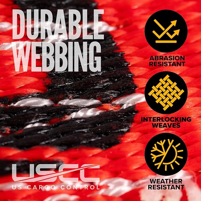 US Cargo Control Winch Straps 4" x 30' (10-Pack), 5,400 LBS Working Load Limit, Heavy Duty Flatbed Tie Downs with Flat Hooks, Red 4 Inch Straps for Flatbed Trailer, Truck, and Cargo Securement