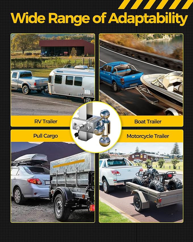 KYX Trailer Hitches Ball Mount for 2.5" Receiver, Aluminum Tri-Ball (1-7/8" 2" 2-5/16"), Adjustable 6" Drop Hitch, 18500 lbs GTW, Rustproof & Quiet Towing for Trucks, RVs and Trailers