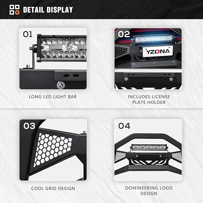 Bull Bar with LED Light Bar & License Plate Frame Compatible for 2005-2021 Nissan Frontier & 2005-2007 Pathfinder & 2005-2015 Xterra Front Grill Guard Grille, Truck Brush Guard, Bumper Push Bar