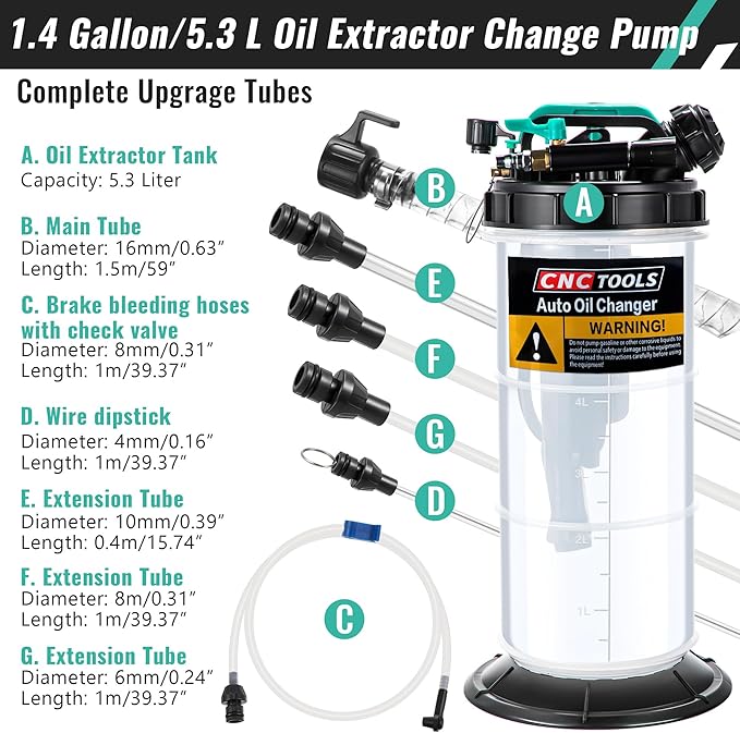 Estune 1.4 Gallon/5.3 L Manual Pneumatic Fluid Extractor, Automotive Oil Extractor Pump Oil Vacuum Changer with 5 Pcs Brake Bleeding Hose for Car, SUVs, Truck, Yachts