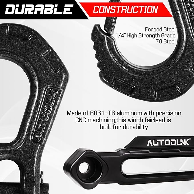 Synthetic Winch Rope-3/16 x 50ft 8,450LBS Winch Line with 4-7/8" Fairlead, Forged Winch Hook and Rubber Stopper, Protective Sleeve Synthetic Winch Cable for 4WD ATV UTV Offroad Vehicles Black