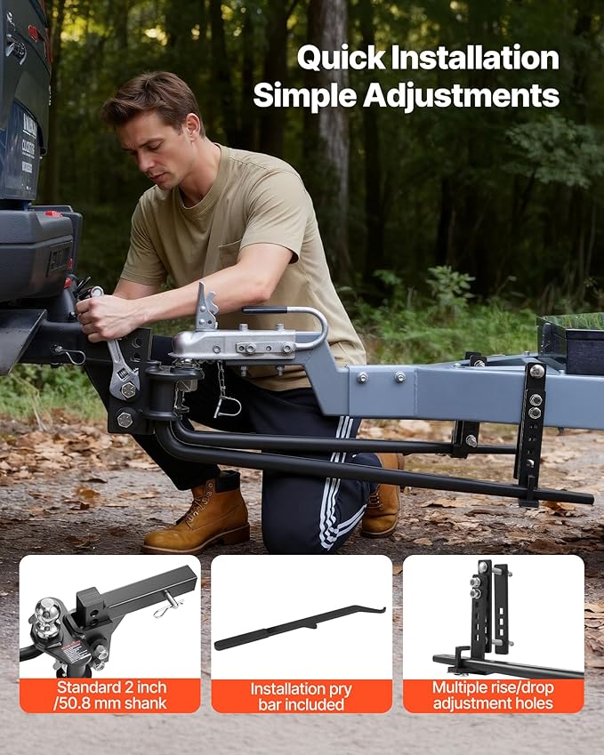 VEVOR Weight Distribution Hitch, 6000 lbs Max Towing & 600 lbs Max Tongue, Weight Distributing Hitches Kit with Sway Control Includes 2 in Shank & 2-5/16 in Ball, Load Leveling Hitch for Trailers