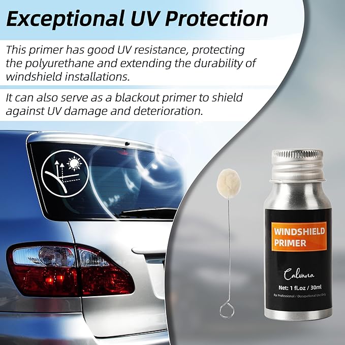 1 fl.oz Windshield Primer, Urethane Primer for Automotive, Promotes Adhesion of Polyurethane Sealants, UV Resistant, Fast Drying, with 1 Pair Gloves, 2 Applicator Sticks, Black