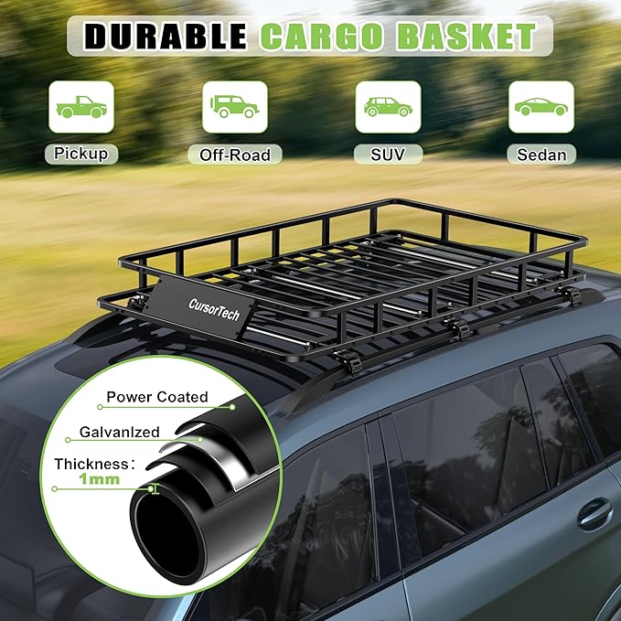 Roof Rack Basket 300LB Universal 64"x 39" Heavy Duty Metal Steel Rooftop Cargo Carrier with 6 U-Bolts Luggage Holder Storage Accessories for SUV, Truck, Pickup, Off-Road, Sedan