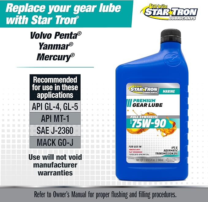 STAR BRITE Star Tron Premium Full Synthetic Gear Lube SAE 75W-90, Marine-Grade, API GL-5 Certified
