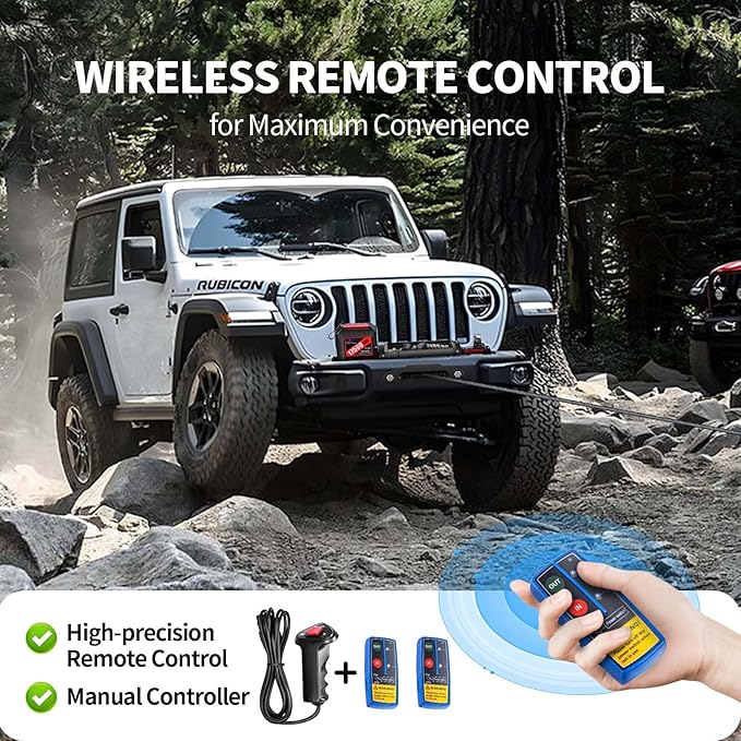 CXRCY 12V Electric Winch,17500LBS Load Capacity Synthetic Rope Towing Winches for Jeep Truck SUV,with Wired Handle and Wireless Remote