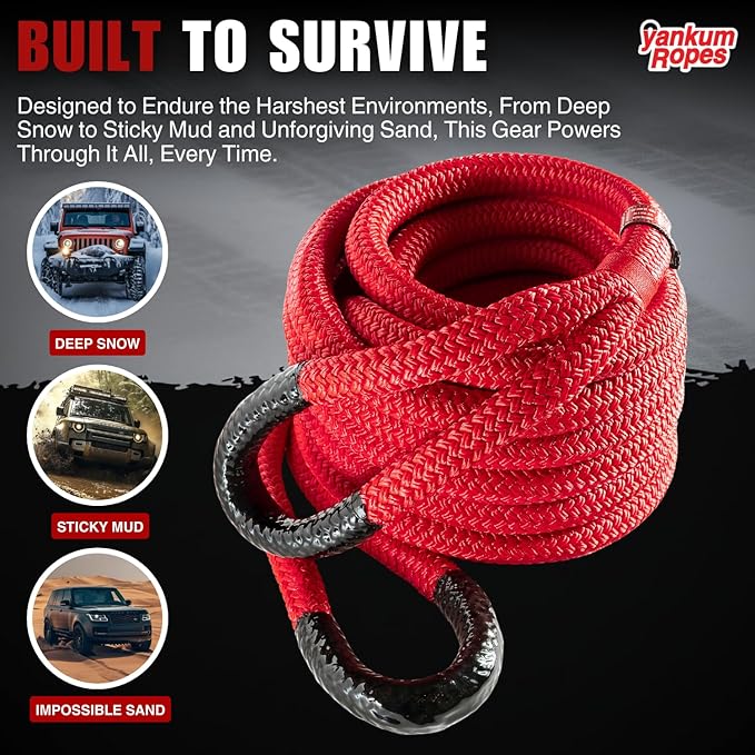 Yankum Kinetic Recovery Rope - Heavy Duty 7/8" x 20' Tow Rope, Off-Road & Vehicle Recovery, Kinetic Energy Ropes for 4x4, Jeep, and Trucks, Made in USA – Python Series