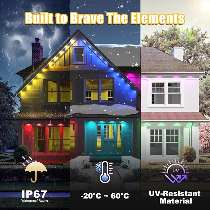 100ft Permanent Outdoor Lights for House, Christmas Lights Outdoor, RGB+IC IP67 Waterproof Smart LED Lights with App/Remote Control for Christmas, Thanksgiving, Halloween, Holiday Decor, Daily, Party
