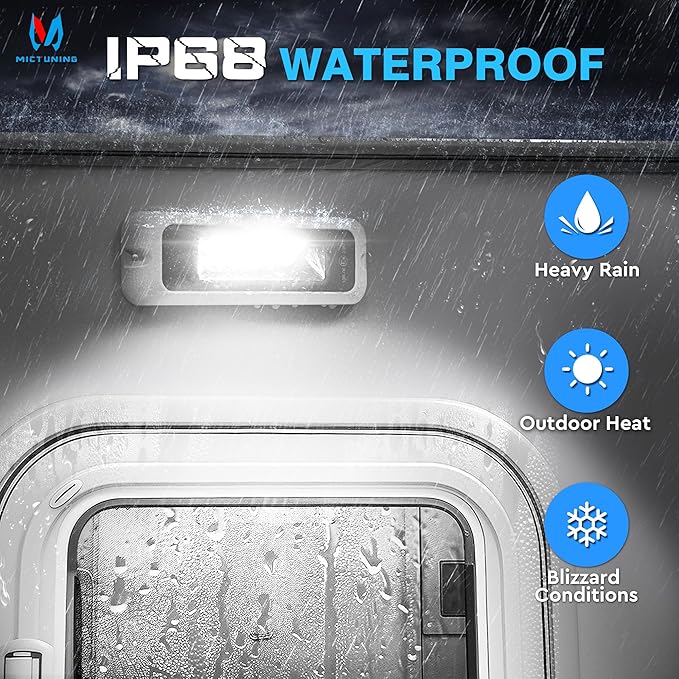 MICTUNING 6 Inch RV Exterior Porch Light, LED Utility Awning White 6000K, Outdoor IP68 Waterproof Aluminum for Garden Camper Trailer Truck SUV MPV Cabinet Hallway Boat Home