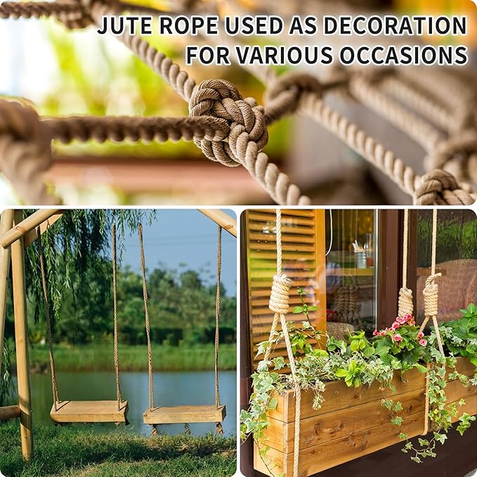 Jute Rope: Twisted Manila, 25mm Natural Thick Hemp - Heavy Duty Tug of War & Home Decor, 50 ft