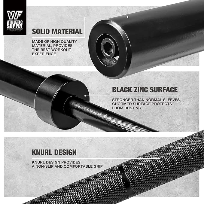 WF Athletic Supply 7 ft 2-inch Olympic Weighted Solid Steel Bar Barbell, for Weightlifting/Bench Press/Deadlift and Power Lifting Strength Training, with Rotating Sleeve, Home Gym