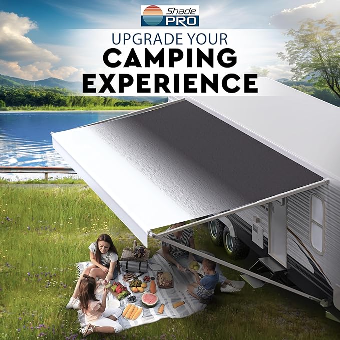 Shade Pro RV Awning Fabric Replacement | Durable Premium Grade Vinyl (19' [Fabric 18' 2"], Reverse Charcoal Fade) Camper Shade Awning Canopy