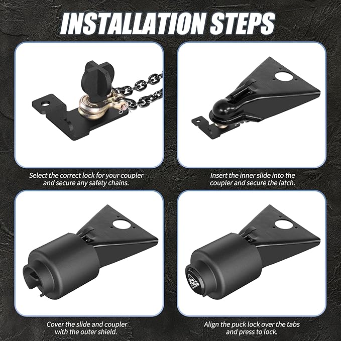 2 5/16 Inch Trailer Hitch Lock - 2516 Heavy Duty Anti Theft Lock Secures Ball Coupler and Safety Chains for RV,Boat,Dump,Cargo and Camper Trailers (Black)