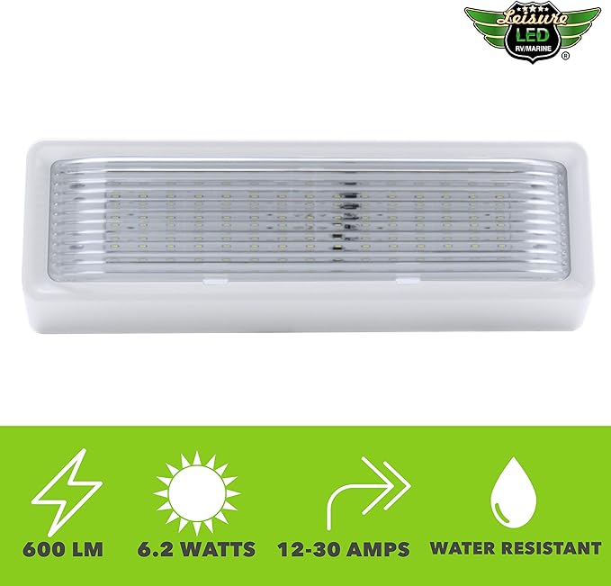 Leisure LED 2 Pack RV Exterior Porch Utility Light XL 12v 650 Lumen Lighting Fixture. Replacement Lighting for RVs, Trailers, Campers, 5th Wheels White Base Clear Lens (White, 2-Pack)