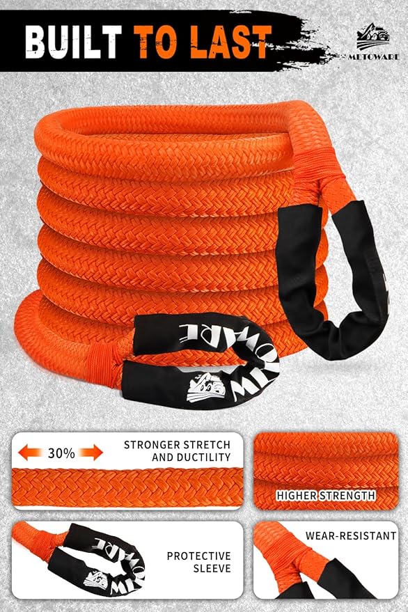 METOWARE Kinetic Recovery Rope (1.25’’ x 20ft) 56,000 LBS Heavy Duty Snatch Strap with 2pcs 1/2inch x 22 Soft Shackles, Tow Rope Offroad Recovery Kit for UTV, ATV, Truck, Car