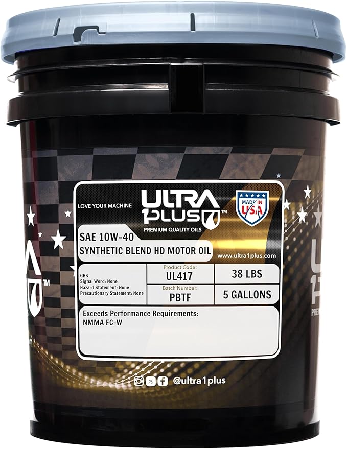 ULTRA 1PLUS SAE 10W-40 Synthetic Blend 4T Marine Engine Oil NMMA FC-W (5 Gallon Pail)
