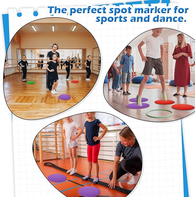 12 Pcs 9 inch Poly Spots Non Slip Rubber Spot Markers, 6 Colors Flat Cones for Sports Training Floor Dots Disc Drill Cones for Soccer Basketball Baseball Gym Sports Speed Agility Training
