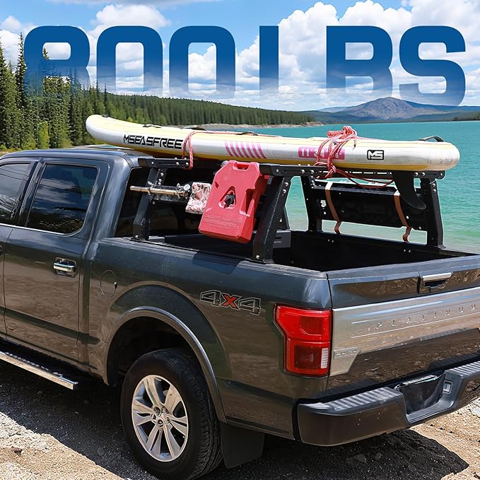 Adjustable Truck Bed Rack for Most Truck, Overland Bed Rack Compatible with Gladiator/Ford/Tundra/Tacoma/Dodge/Chevy/Nissan, Ladder Rack for Kayak, Surfboard, Lumber, Ladder