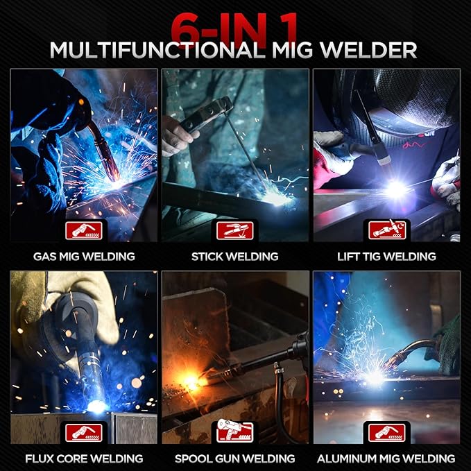 ANDELI 205A MIG Welder, [Large LED Display] 6-In-1 Multi Process Gas MIG/Flux Core MIG/Spool Gun MIG/Spot welding/Lift TIG/Stick Aluminum MIG Welding Machine，110/220V Dual Voltage Welder Machine