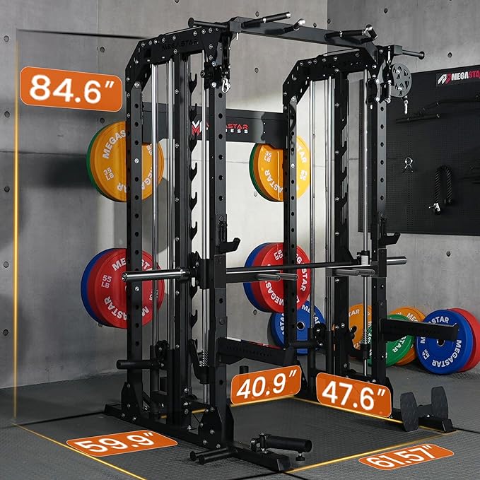 Smith Machine for Home Gym - 2000lbs Capacity All-in-One Power Rack with Cable Crossover, Pull-Up Bar & Dip Station, Includes 18 Attachments, P107 Anvil