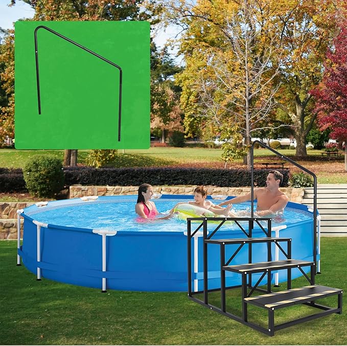 Assist Handrail for 4 RV Step Stairs,Hot Tub Steps with Handrail,Portable Step Ladder for Travel Trailer,Camper,Porch,Pet Stair,Outdoor Stairs with Non-Skid Tapes