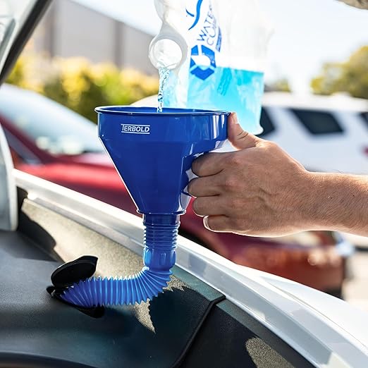 Automotive Flex Funnel with Hose | Wide Mouth Flexible Oil Funnel for Automotive Use - Gas, Transmission Fluid, Car Fuel, Oil Change (Black + Blue)