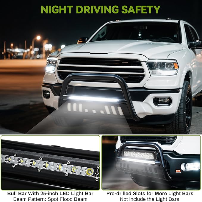 AUTOSAVER88 Bull Bar Fits for Nissan 2005-2021 Frontier w/LED Light Bar, Front Bumper Guard Textured Black, 3" Tubing Grille Guard w/Remove Skid Plate & Light Mount