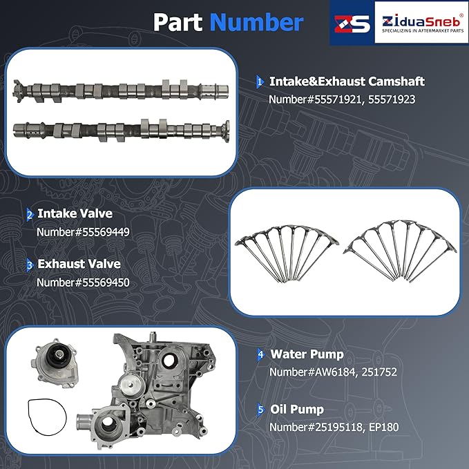 1.8 2Pcs Intake&Exhaust Camshaft Timing Belt Kit w/VVT Gear Timing Tool Kit Water Pump Oil Pump Valves Fit For Chevrolet Cruze Sonic Cruze Limited 1.8L L4 2011-2018 55571921 55571923 TCK338