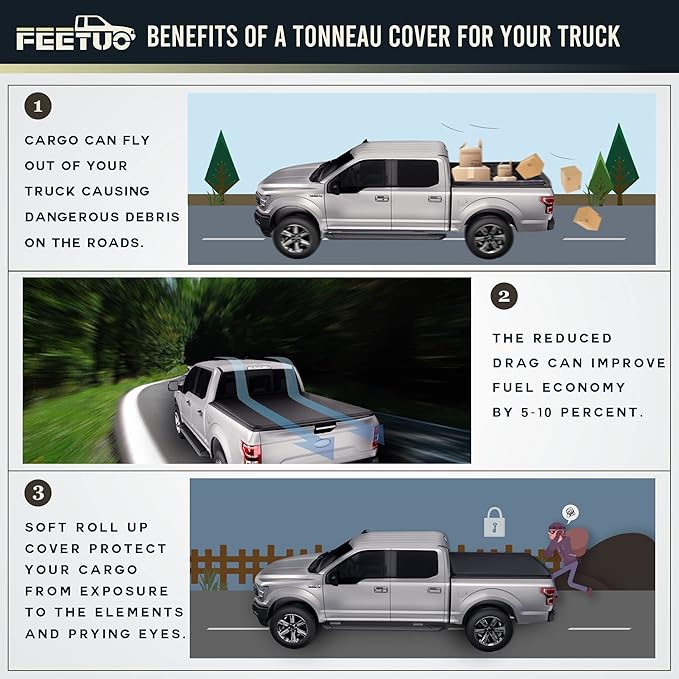 Soft Roll-Up Tonneau Cover Truck Bed for 2015-2025 Ford F-150 6.5FT/78.9inch