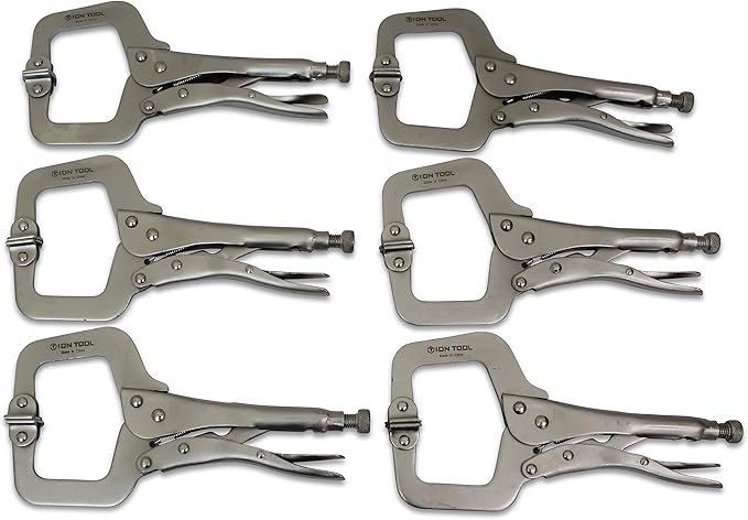 6 Pack - 11” C-Clamp Locking Pliers, Swivel Pads
