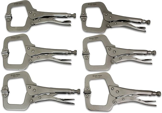 6 Pack - 11” C-Clamp Locking Pliers, Swivel Pads