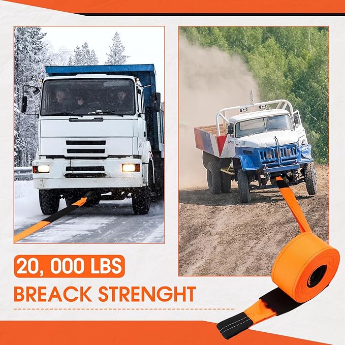 Windyun 4" x 50 ft Recovery Tow Strap Road Straps Heavy Duty Tow Rope Recovery Rope with Reinforced Loops and Protective Sleeves for Vehicle Truck Winching Gear Accessories 20, 000 Lbs