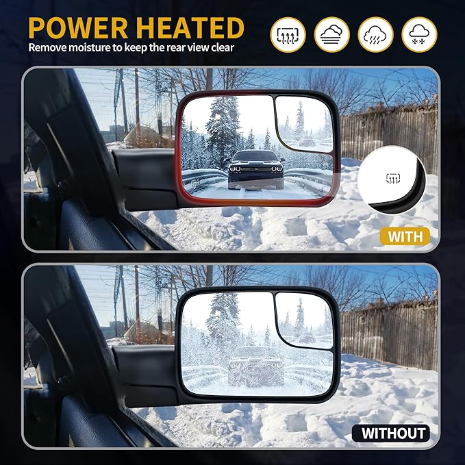 DWVO Towing Mirror fit Dodge Ram 1500 2002-2008, Dodge Ram 2500 3500 2003-2009, Power Adjustable Heated Manual Flip-Up Folding Tow Mirrors Pair Set