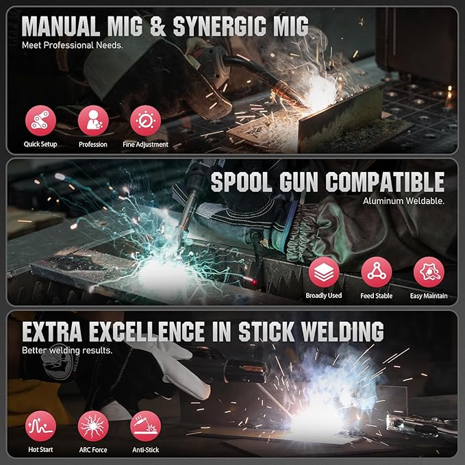 YESWELDER Multifunctional Welders Combo&Plasma Cutter, 6-In-1 MIG/Flux Core MIG/CUT/TIG/Stick/Spool Gun Compatible, 200A MIG/TIG/Stick & 50A CUT, 110V/220V MCT-520