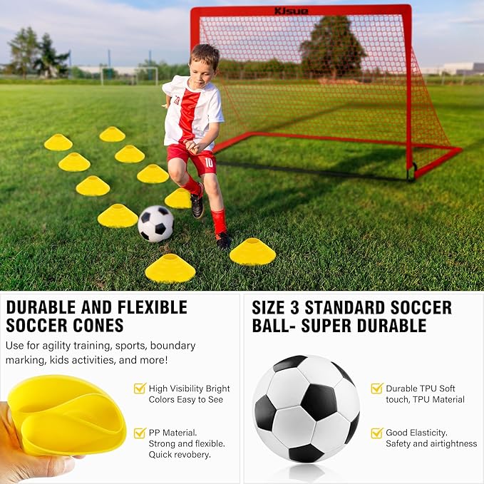 Kids Soccer Goals for Backyard Set, 2 of 6x4 ft Portable Pop Up Soccer Goal Training Equipment, Soccer Net with Target, Soccer Ball, Cones, Soccer Set for Kids Youth Toddler Sports Outdoor Games