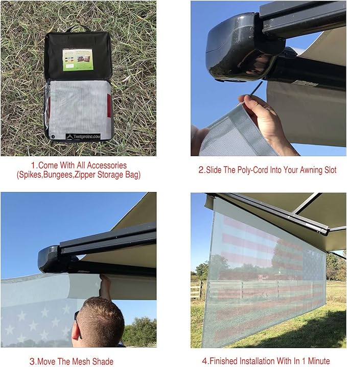 Tentproinc RV Awning Sun Shade Screen 8' X 14' 3'' (American Flag) Gray Mesh Sunshade Camper Trailer Awning Shade Screen UV Blocker Completed Kits