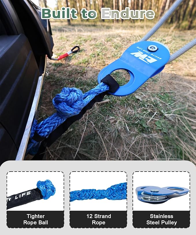 NIXFACE Off Road Recovery Kit | 3in x 8ft Night Glow Tree Saver | 10-Ton Snatch Block | Soft Shackles | Portable Storage Bag | Essential Tool Equipment for Recover Stuck Vehicle Winch Accessory