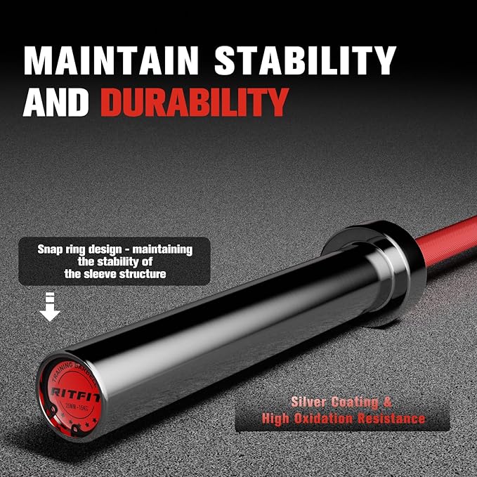 RITFIT 7FT Olympic Barbell for Strength and Weightlifting Training - 2 Inch Olympic Bar for Squat, Deadlift, Bench Press, Curl, Overhead Press - 500lbs/1000lbs/1500lbs Capacity