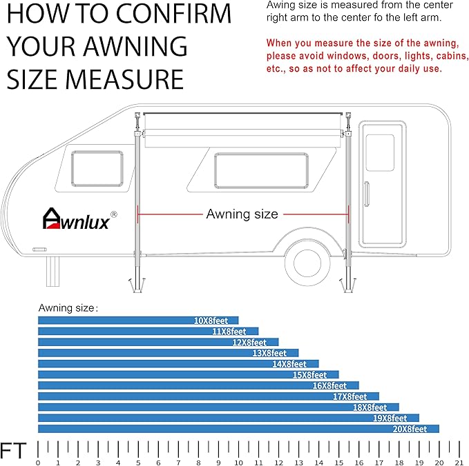 Awnlux White Manual Modular Retractable RV Awning Full Set Assemblies for RV, 5th Wheel, Travel Trailers, Toy Haulers, and Motorhome - RV Trailer Awning for Home or Camper-16x8Ft-Black Fade
