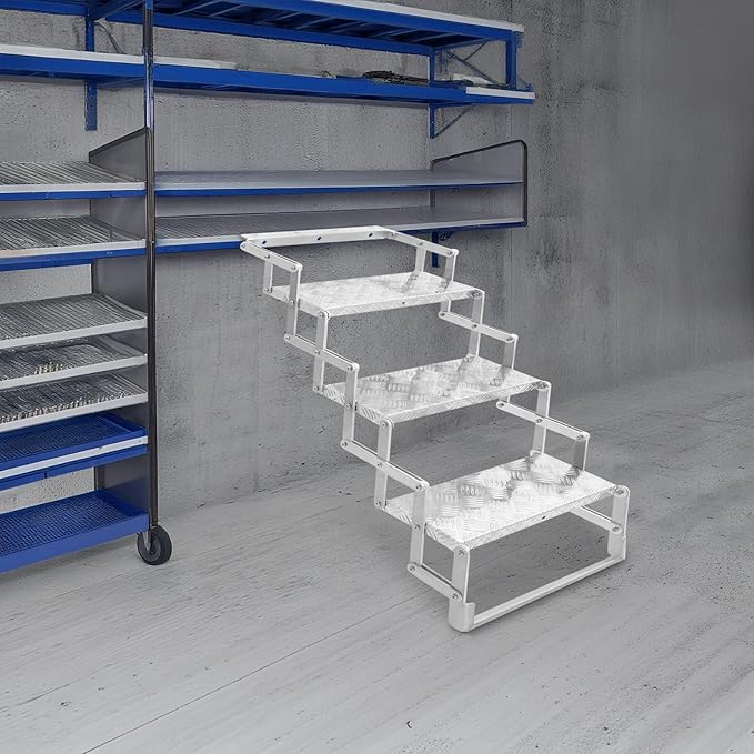 RV Steps, Foldable RV Stairs, Aluminum Alloy 17" Wide Camper Steps, Scissor Stairs Ladder for Mobile Home, RVs, Camper, Shop, Trailers, Truck, Warehouse (3 Steps)