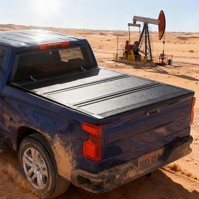 Kikito Truck Bed Tonneau Cover Compatible with 2020-2025 Silverado/Sierra 2500 3500 HD with 6.9FT Bed (82.2") Flip-Up Style FRP Hard Folding Truck Bed Cover No-Drill 100% Bed Access