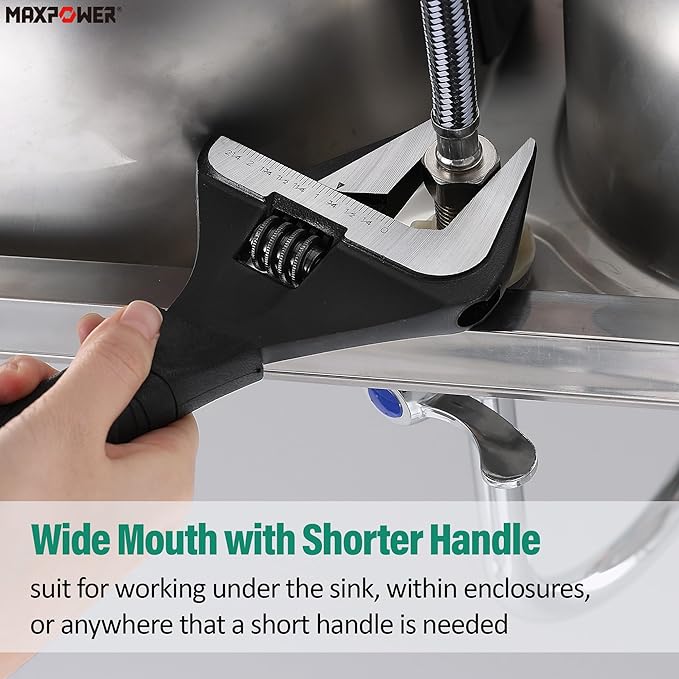 MAXPOWER 12 inch Adjustable Wrench, Wide Jaw Capacity 2.4 inch (60 mm)